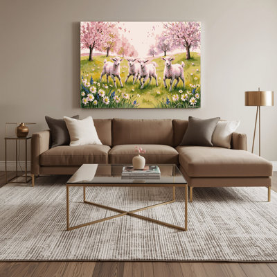 «Farm Spring Lambs», art mural sur toile beige