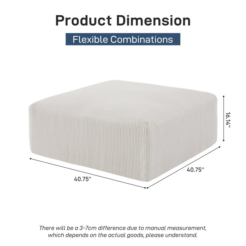 40.75" Wide Compression Corduroy Fluffy Ottoman for Living Room (Set of 1), Beige