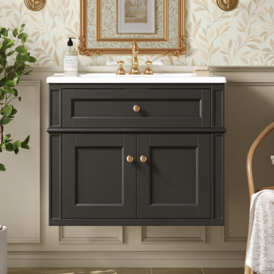 Meuble-lavabo moderne de 61 cm (24 pouces) avec lavabo et tiroir basculant, noir