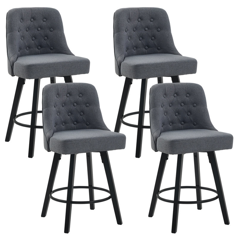 Swivel Bar Stools, 26'' Upholstered Counter Stool with Solid Wood Frame, Gray