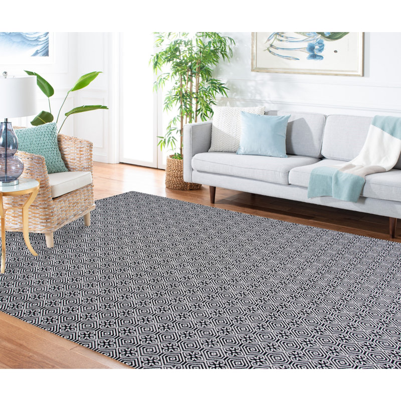 Martha Stewart Cotton Geometric Rug in Charcoal/Gray, Rectangle 8' x 10'