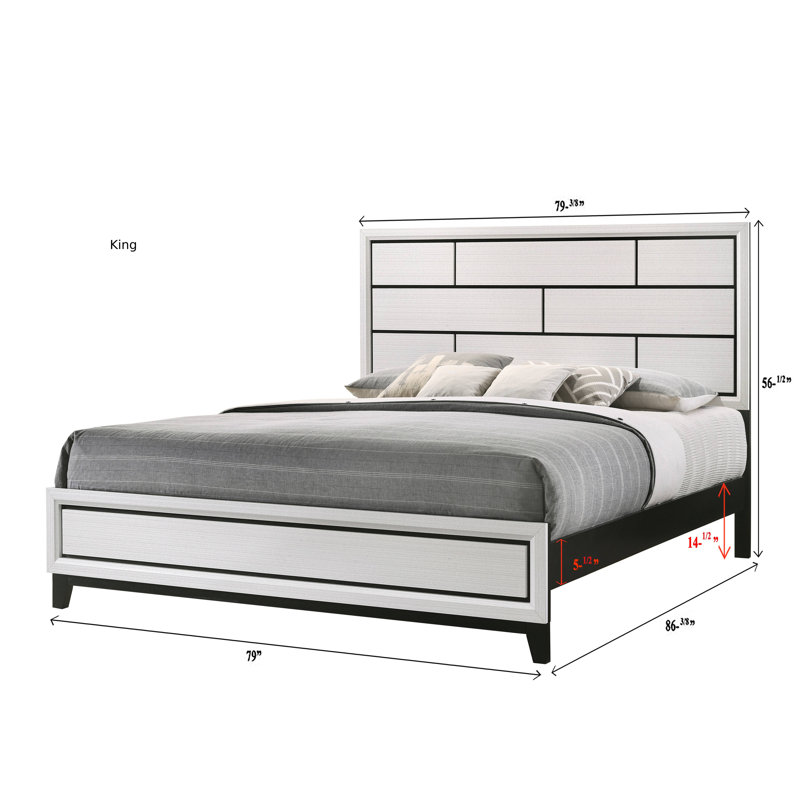 Ensemble de chambre à coucher à panneaux Yadier 3-2_Aubrey, Blanc, Très grand, 3 Pcs: Bed, Nightstand, Dresser