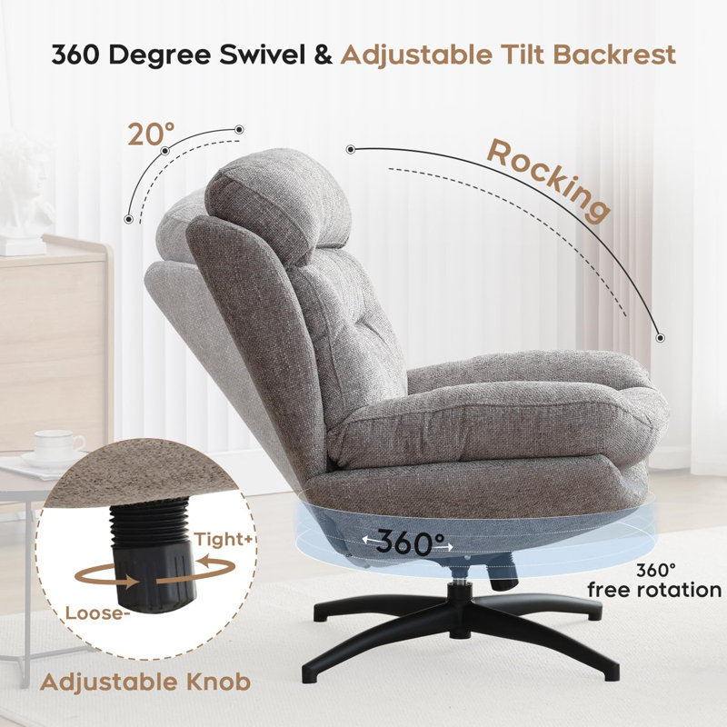 Beric Upholstered Swivel Accent Chair with Ottoman, Gray