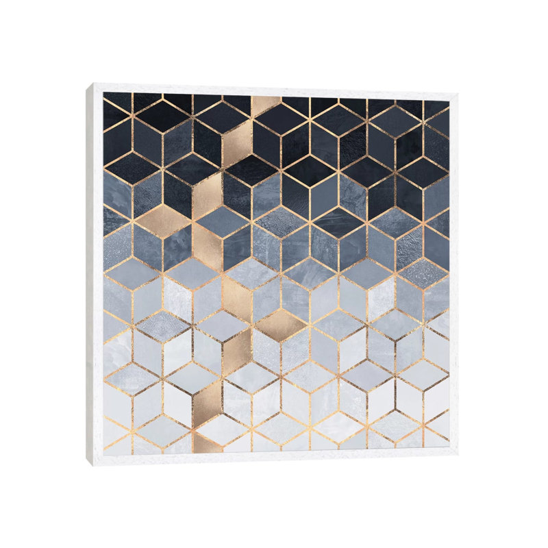 Soft Blue Cubes by Elisabeth Fredriksson - Print on Canvas, 66.04 cm H x 66.04 cm W x 4.445 cm D, White Floater Framed