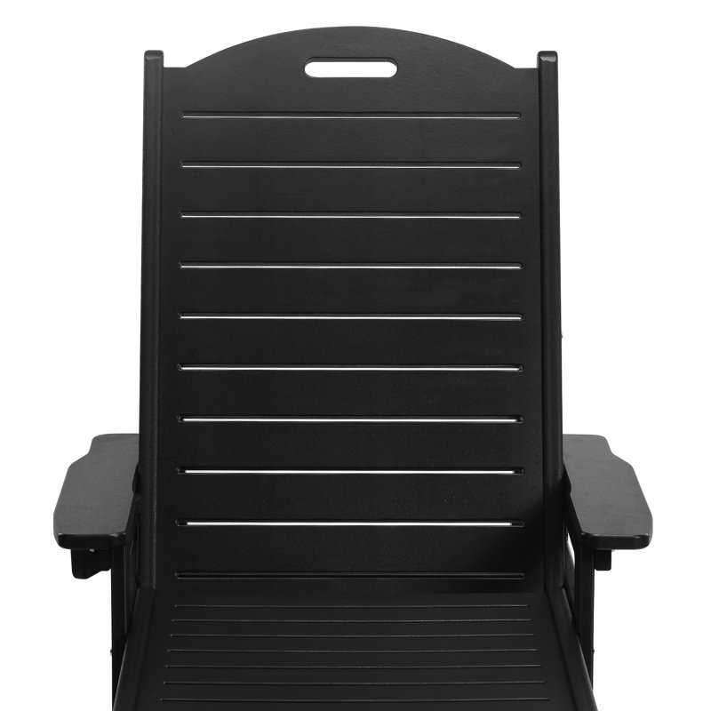 Brighton Outdoor Poly Reclining Chaise Lounge With Wheels & Cup Holder, Black