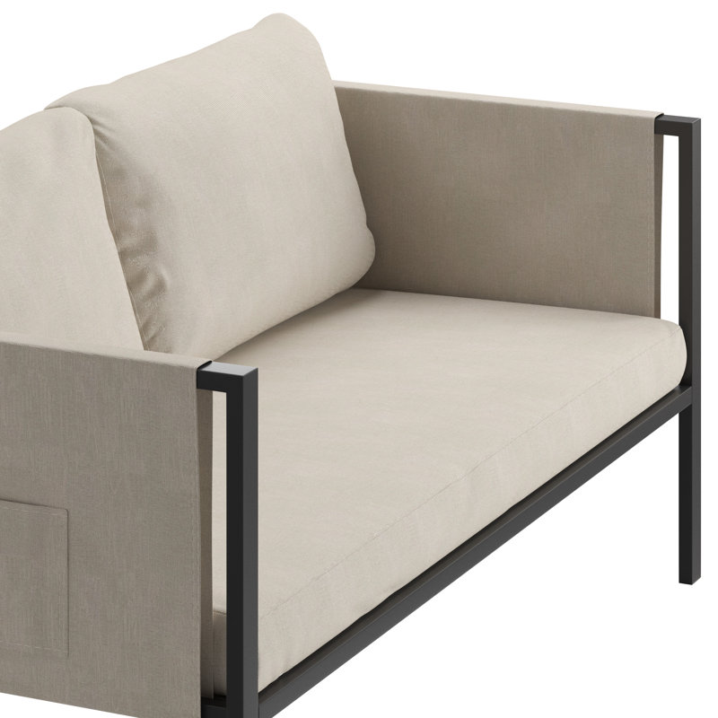 Annegriet Steel Frame Loveseat with Included Cushions and Storage Pockets, Dark Beige
