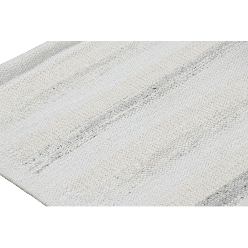 Rug & Kilim’S Scandinavian Runner Rug In White And Gray With Stripes, Rectangle 8' x 10'