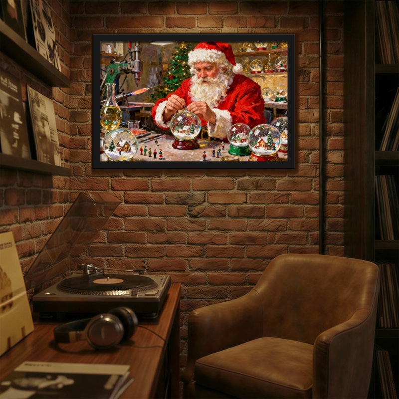 Scène d'atelier de Noël père Noël, H 16 po x l 24 po