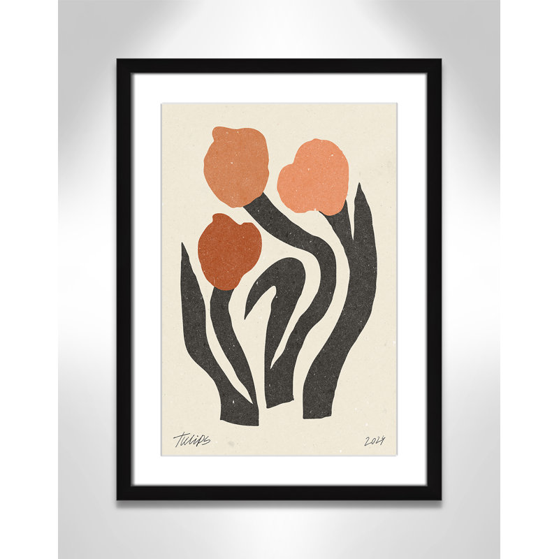 Imprimé de fleurs modernes par NKTN, 17'' W x 23'' H, Matted Print, Satin Black