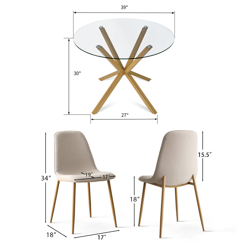 Ensemble repas 5 pièces avec table ronde Folmar, Beige