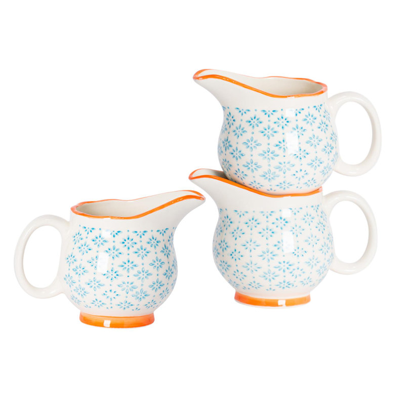 Nicola Spring Hand-Printed Milk Jugs - 300ml - Blue - Pack of 6