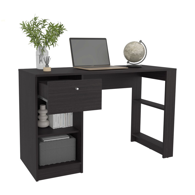 120-Home 47" Wide One Drawer Desk , Four Shelves, Writting Desk, Gamer Desk, Home Office, Living Room Black, Black