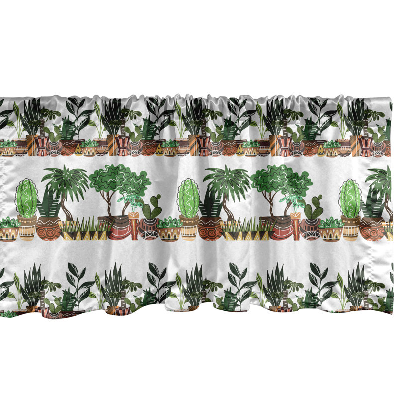 Olive Green Brown Exotic House Plants Satin Valance