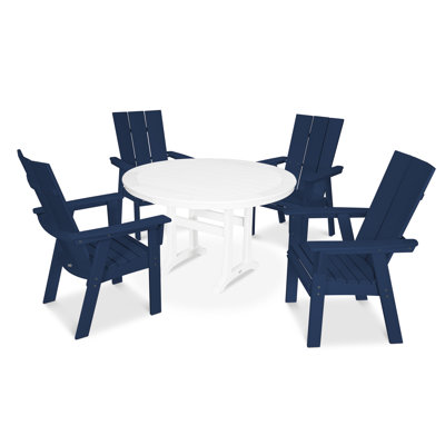 POLYWOOD Modern Curveback Adirondack 5-Piece Nautical Trestle Dining Set