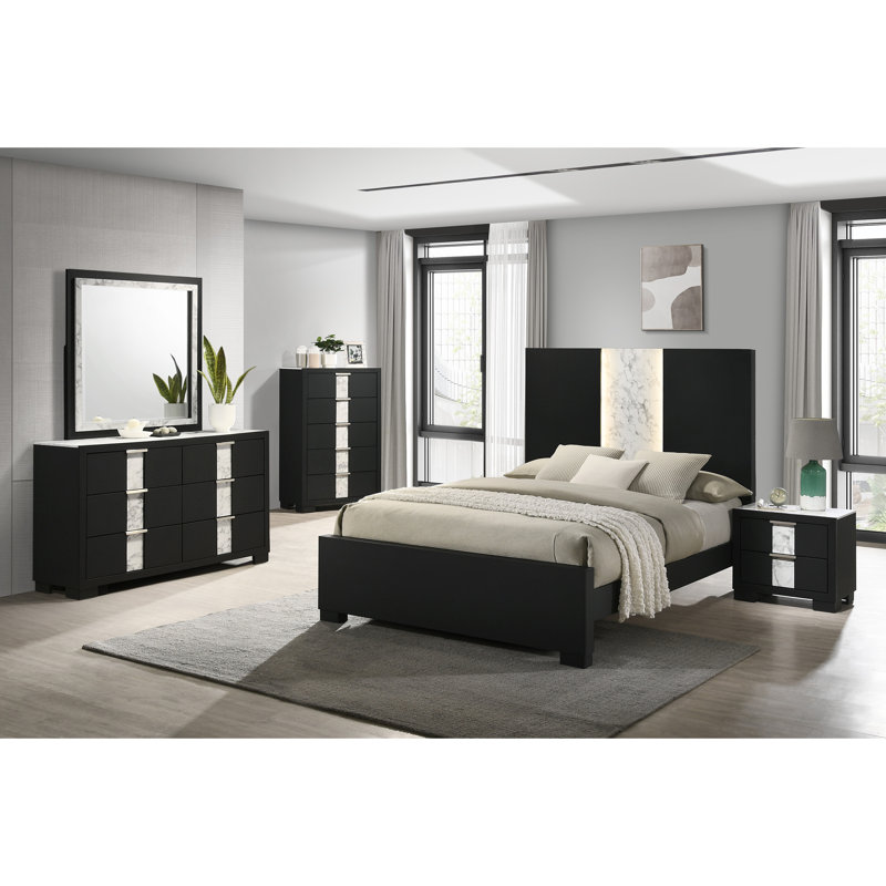 Table de chevet contemporaine 1pc, Noir, blanc