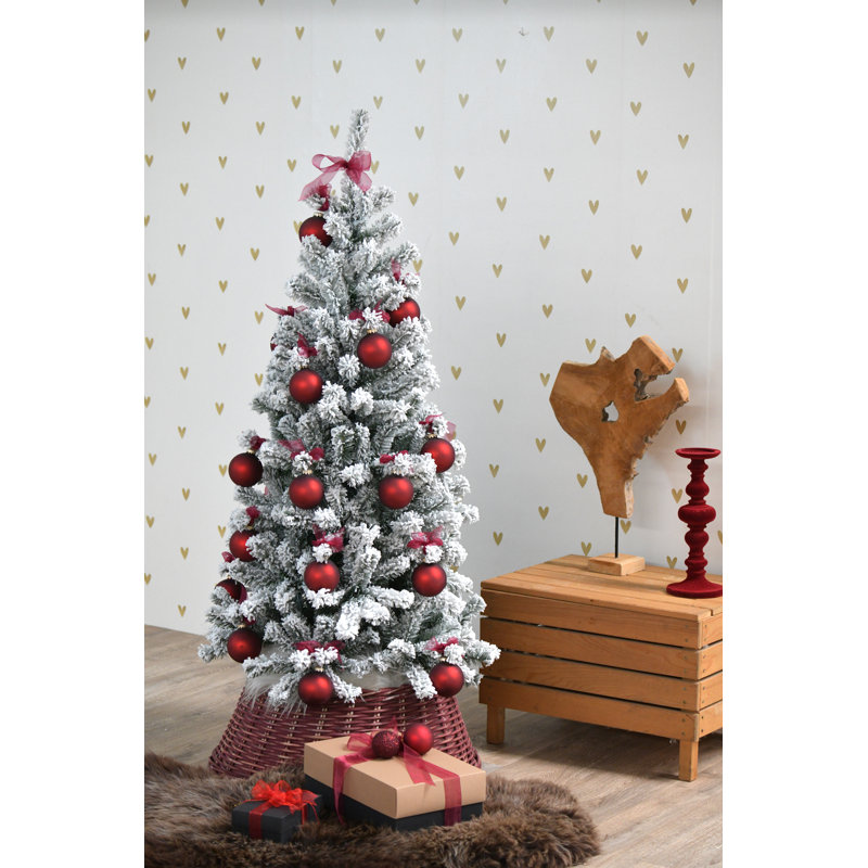 Chamonix Green with White Flocked Spruce Artificial Christmas Tree with Stand, 210cm H