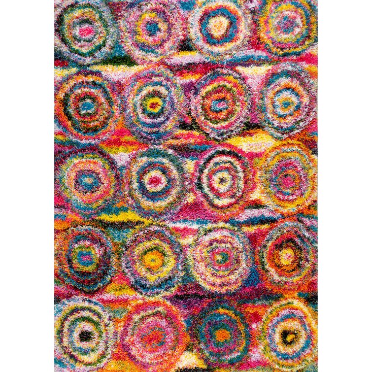 Latitude Run® Verduzco Bohemian Circles Pink/Yellow/Multi Shag Rug &  Reviews