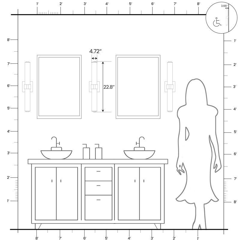 Jesseray  23'' Dimmable Bathroom Vanity Light LED Bath Bar, Matte Black