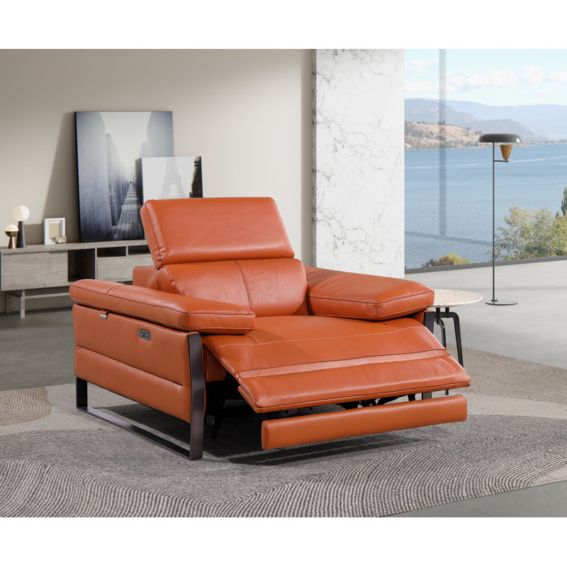 Fauteuil inclinable électrique en cuir italien à grain supérieur avec appuis-tête électriques, Chameau