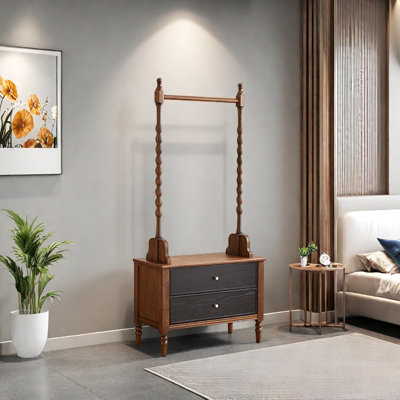 Rounded Coat Rack with Oak Dual Drawers