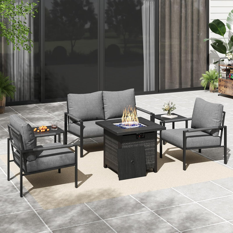 6 Pcs Outdoor Patio Metal Furniture Set, Gray