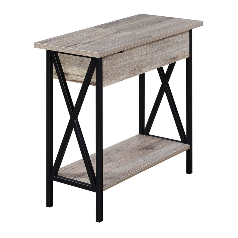 Table de bout Ariyana avec prises intégrées et ports USB, Plateau en grès / base noire