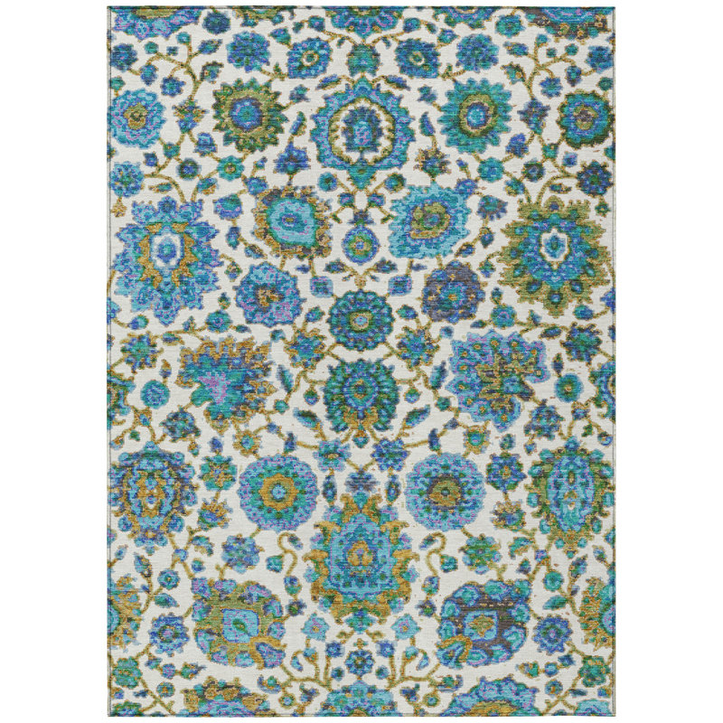 Machine Washable Indoor/Outdoor Husby ACN2187 Global Rug, Rectangle 10' x 14'