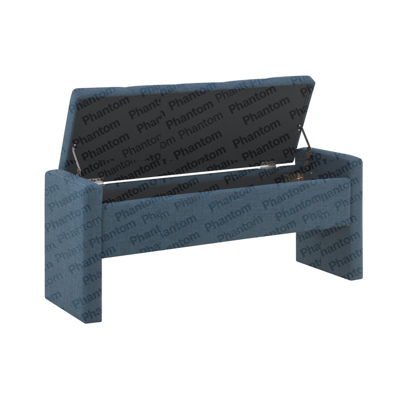 Banc de bout de lit moderne avec rangement, grand tabouret de repose-pieds rembourré, banc de meuble-lavabo de fenêtre confortable pour salon, chambre à coucher, dortoir, table basse, lin bleu marine