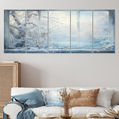 «Winter River Window View IV - Winter Landscape», art mural 5 pièces