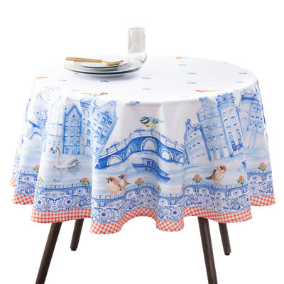 Maison d' Hermine Table Cloth Round Table 100% Cotton 63 Round Inches Tablecloth Reusable Decorative for Dining Room Farmhouse Home Valentines Day Decorations Spring Summer - Amsterdam Canals