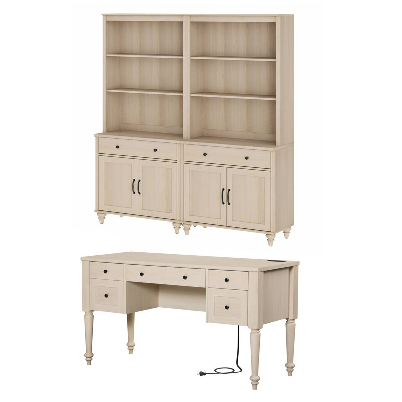 2 - Piece Office Set, 56" Executive Desk & Set Of 2 Bookcases, Beige, Beige