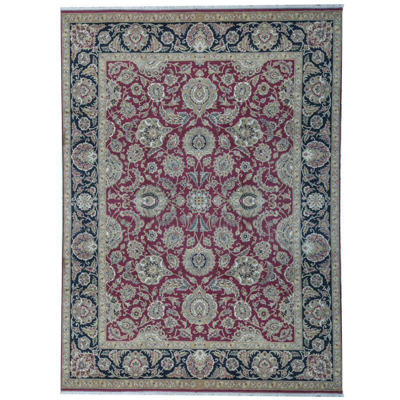 Tapis rouge et noir noué à la main de haute qualité
