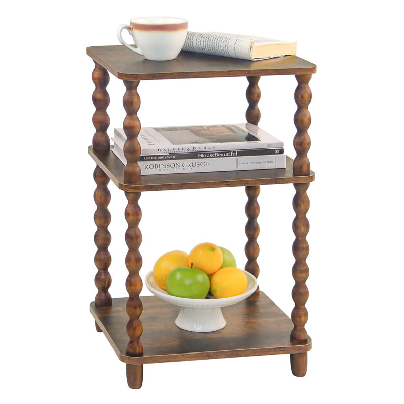 Small 3-Tier Open Shelf Side Table - White (Bedside/Living Room/Bedroom/Office Small Spaces), Rustic Brown
