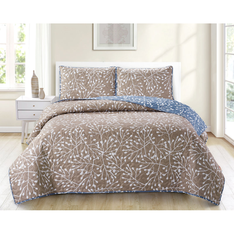 Ensemble de courtepointe réversible Sharron, Courtepointe simple et 1 taie décorative, bleu