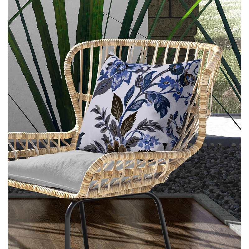 Coussin intérieur / extérieur Cobalt Meadow, Bleu/brun, Carré 16 po