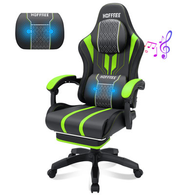 Inbox Zero Reclining Ergonomic Gaming Chair with Massage and Bluetooth Speakers
