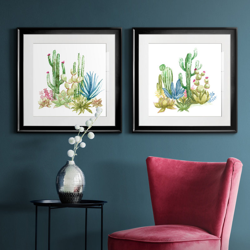 Cactus Vignette I - ensemble de 2 reproductions de cadres photo, H 17,5 po x l 35 po x P 1,5 po, Noir