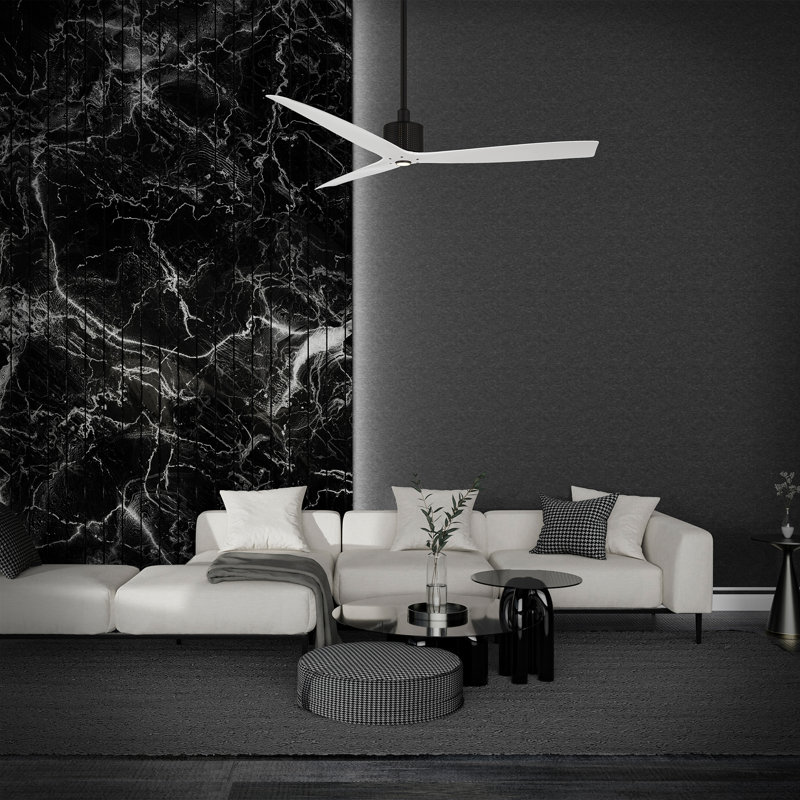 Spinster 60'' Smart Ceiling Fan with LED Light and Bluetooth Remote Control Included, Matte White/Matte Black