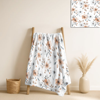 Nomadic Bloom I - Couverture douce florale, jeté en peluche Boho