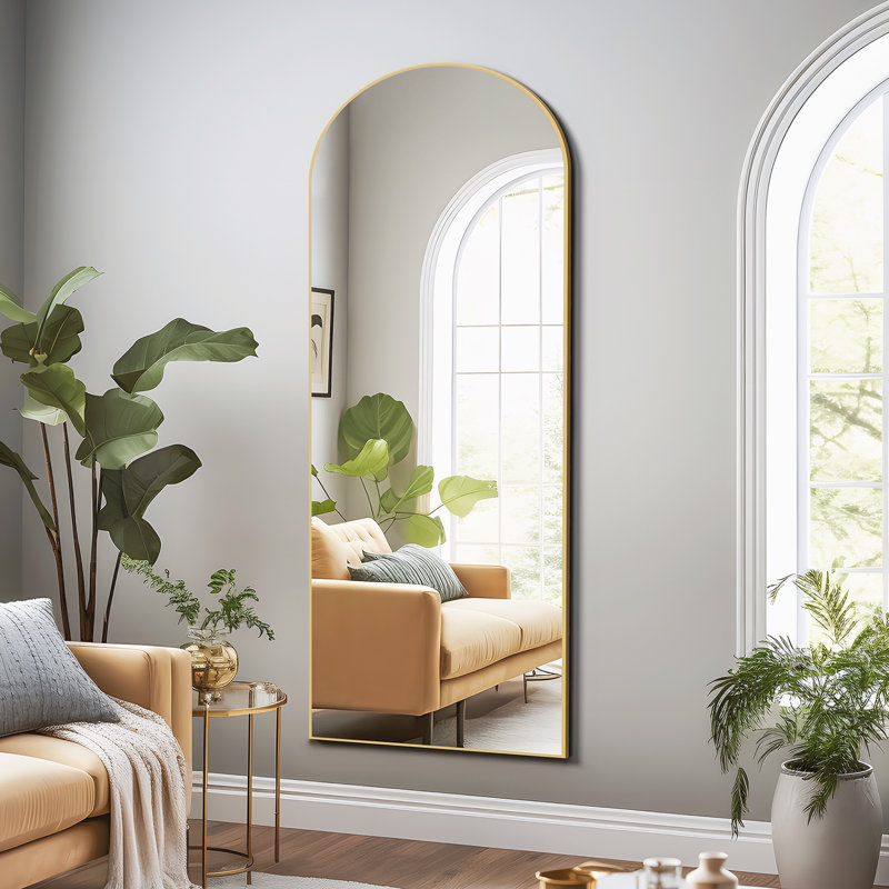 Miroir pleine grandeur en bois avec support, Doré, 71 po x 31 po
