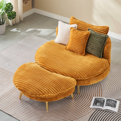 Élégant 65 po avec velours côtelé - jaune, 2 sièges, pour salon, bureau, appartement jaune, sièges de bureau spacieux et 3 coussins