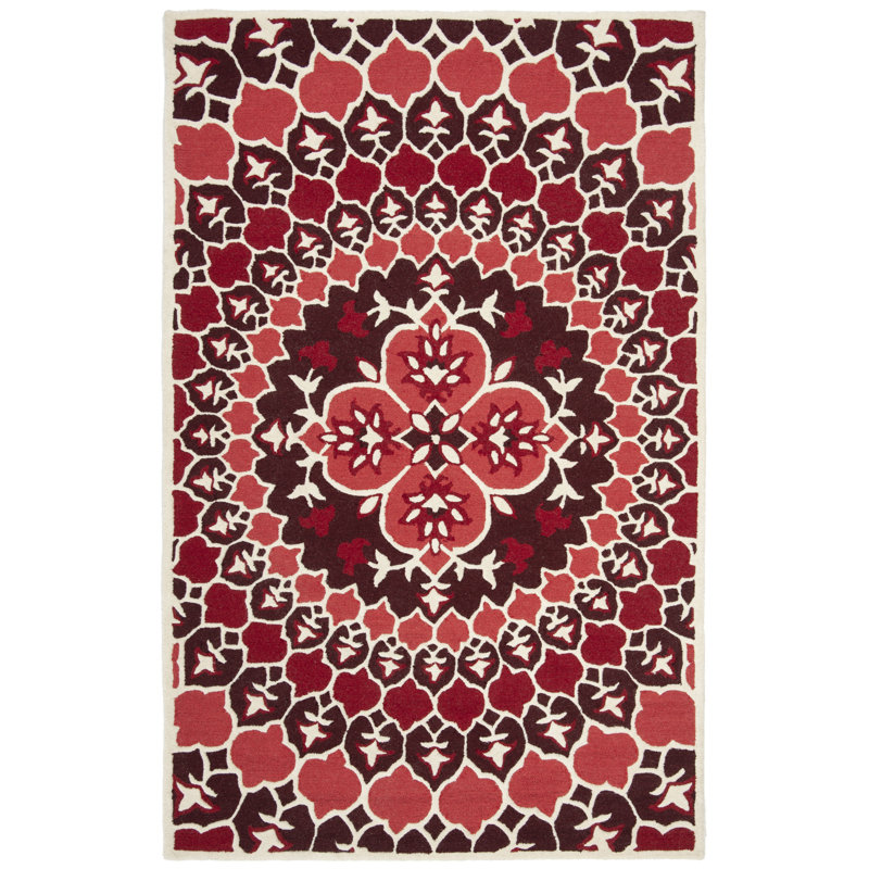 Miu Hand Tufted Wool Floral Rug, Rectangle 5' x 8'