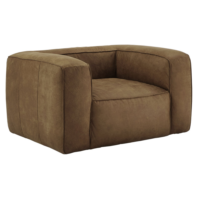 Dupo 48" Wide Genuine Leather Armchair, Tan Genuine Leather