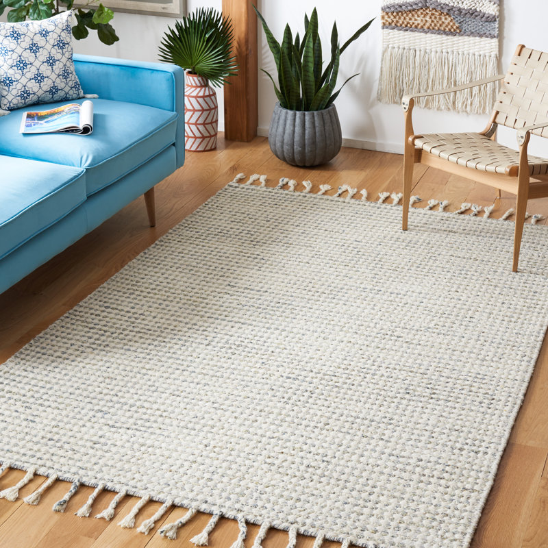 Giavonnie Flat Weave Wool/Sari Silk/Cotton Rug in Light Blue/Ivory, Rectangle 6' x 9'