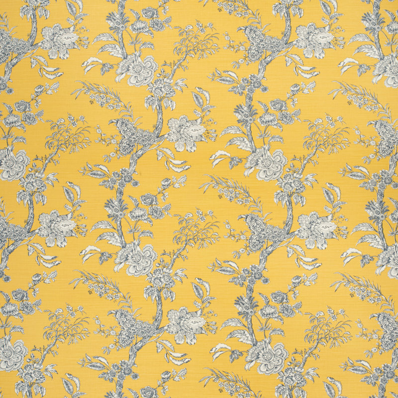 Beijing Blossom Heavyweight Fabric, Amber/Navy