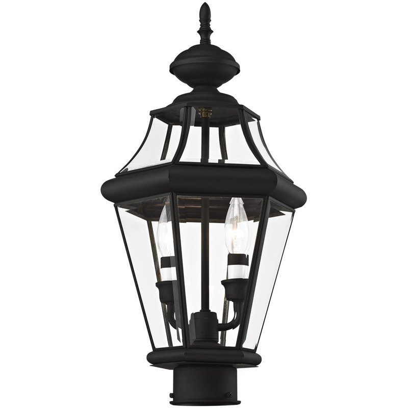2 Light Outdoor Post Lantern Pendant with Clear Glass Shade, Black