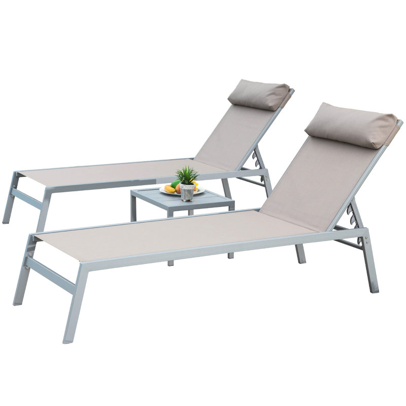 Chaise longue d'extérieur 3 places - Aluminium, 5 positions réglables, idéale pour le jardin, la piscine ou la terrasse. Structure en aluminium kaki, dossier inclus. Convient également pour balcon et piscine.