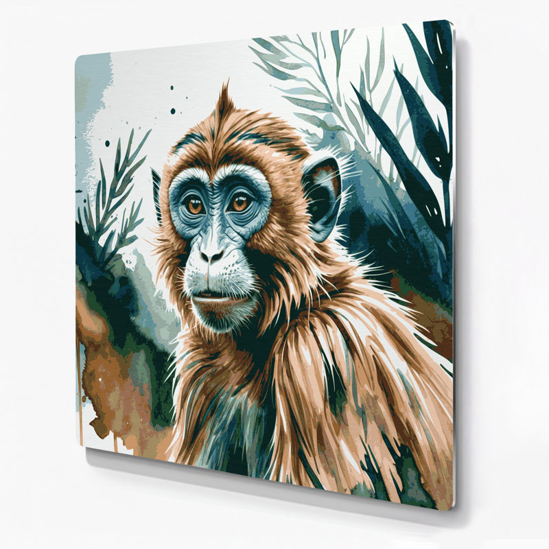Wildlife Vervet Monkey White Metal Wall Art, 16'' H x 16'' W