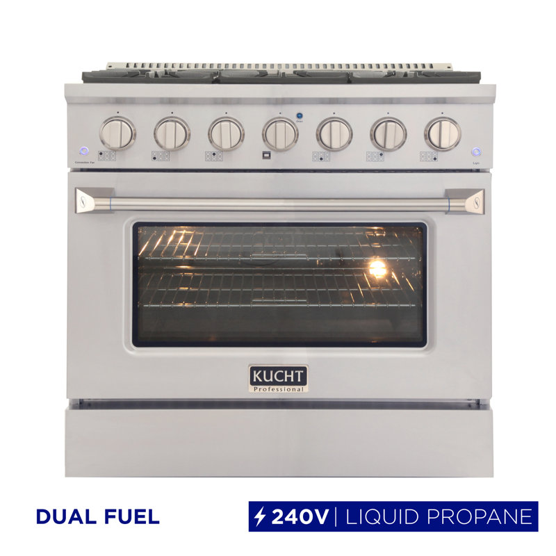 Kucht 36'' W Free Standing Range, Liquid Propane, Silver