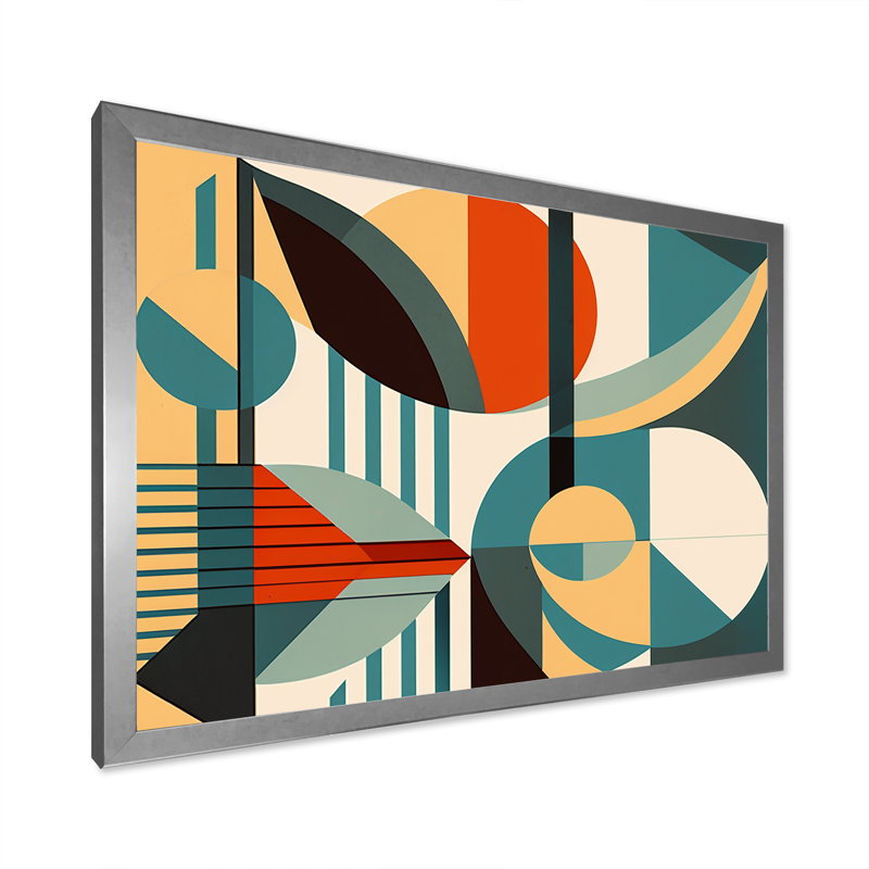 «Midcentury Graphic Composition In Retro Colors», reproduction sur toile, Cadre simple argenté, H 16 po x l 32 po